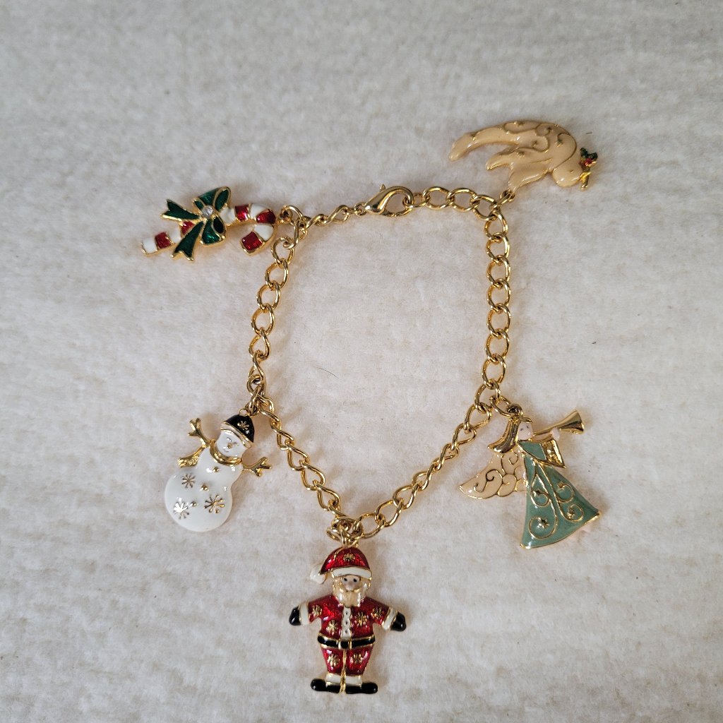 Vintage Sfj Charm Bracelet In Enamel And Gold Tone. In Good Condition
